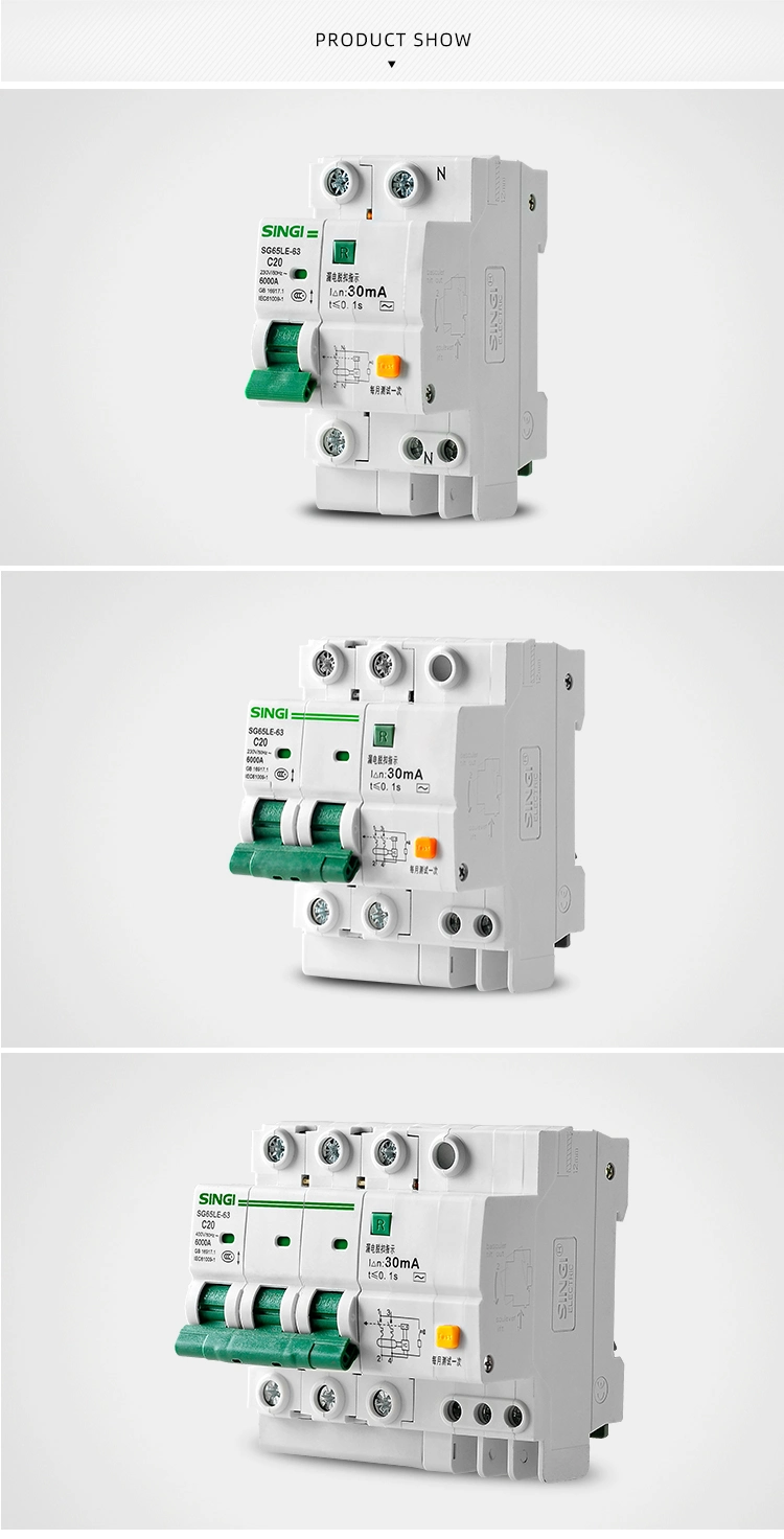 Low Voltage Breakers Air Singi Miniature Circuit Breaker RCBO Sg65le-63