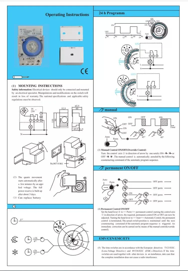 Mechanical Analog Timer Switch 24 Hour AC230V Daily Programmable DIN Rail Time Switch Sul180A