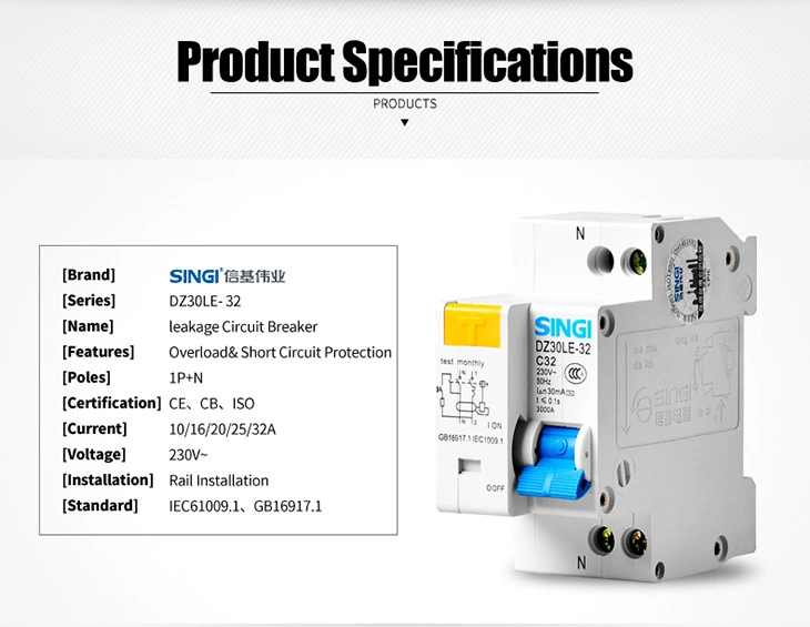 New Type 3ka 230V 1p+N 30mA RCBO