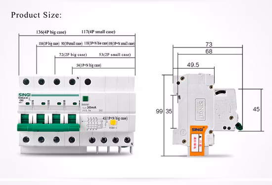 Disyuntores de baja tensión Air Singi Disyuntor en miniatura RCBO Sg65le-63